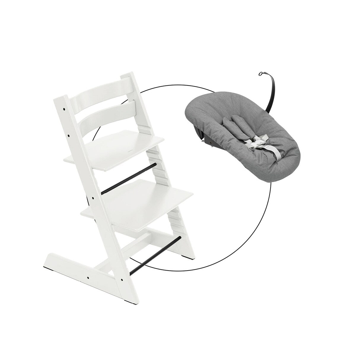 Tripp Trapp pakke i bøk med Newborn Set Deep Grey - Stokke