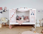 Husseng "Amelie" med sengeskuff i furu hvit 90x200 cm - Ticaa