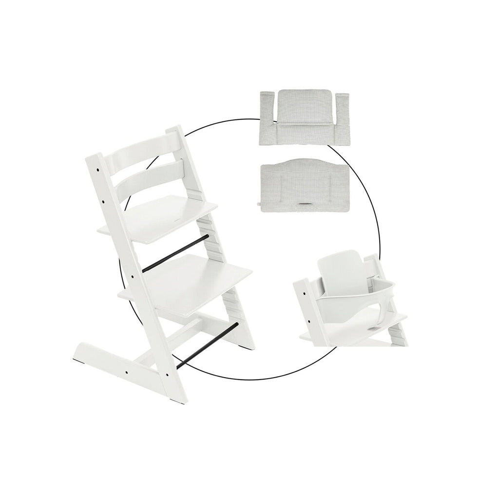 Tripp Trapp barnestol med sitepute Nordic Grey og babysett - Stokke
