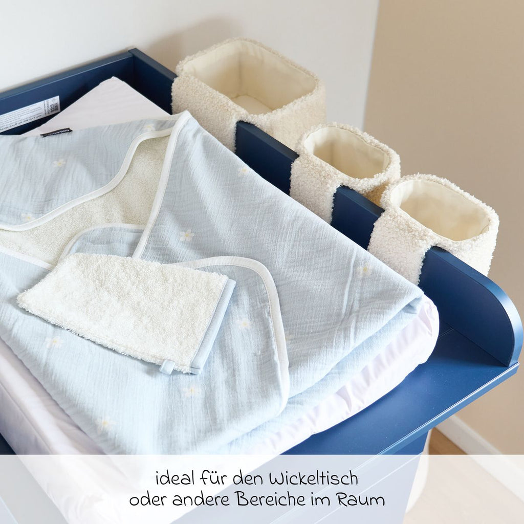 Oppbevaringskurver 3-pk i teddystoff med kroker, offwhite - Childhome