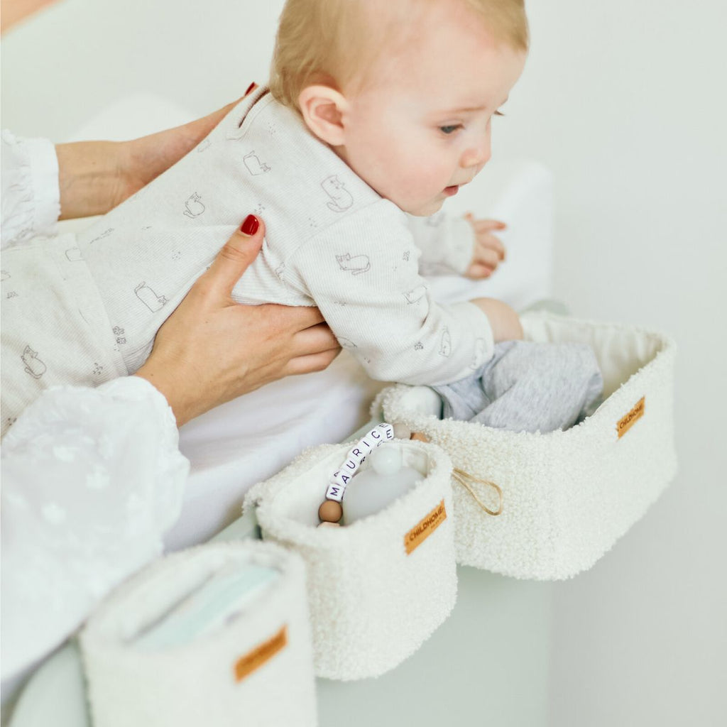 Oppbevaringskurver 3-pk i teddystoff med kroker, offwhite - Childhome