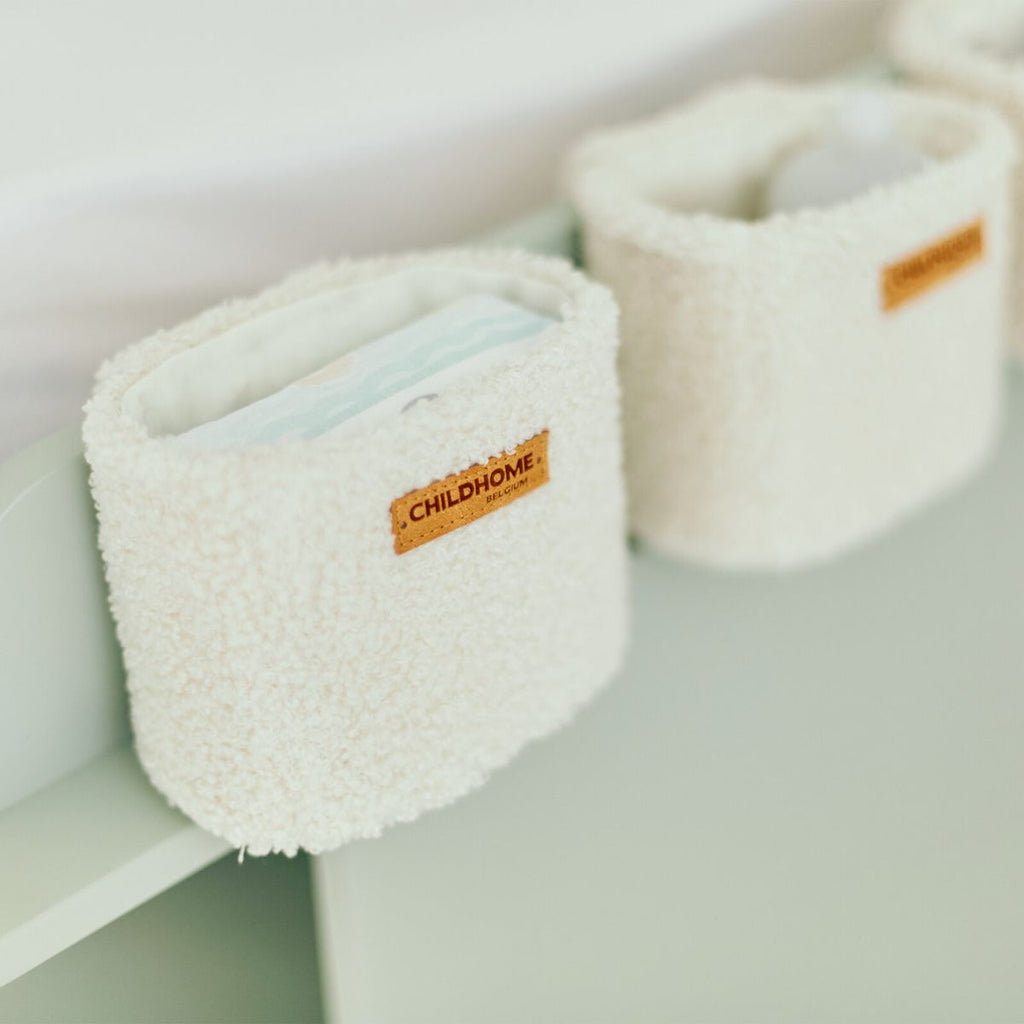 Oppbevaringskurver 3-pk i teddystoff med kroker, offwhite - Childhome