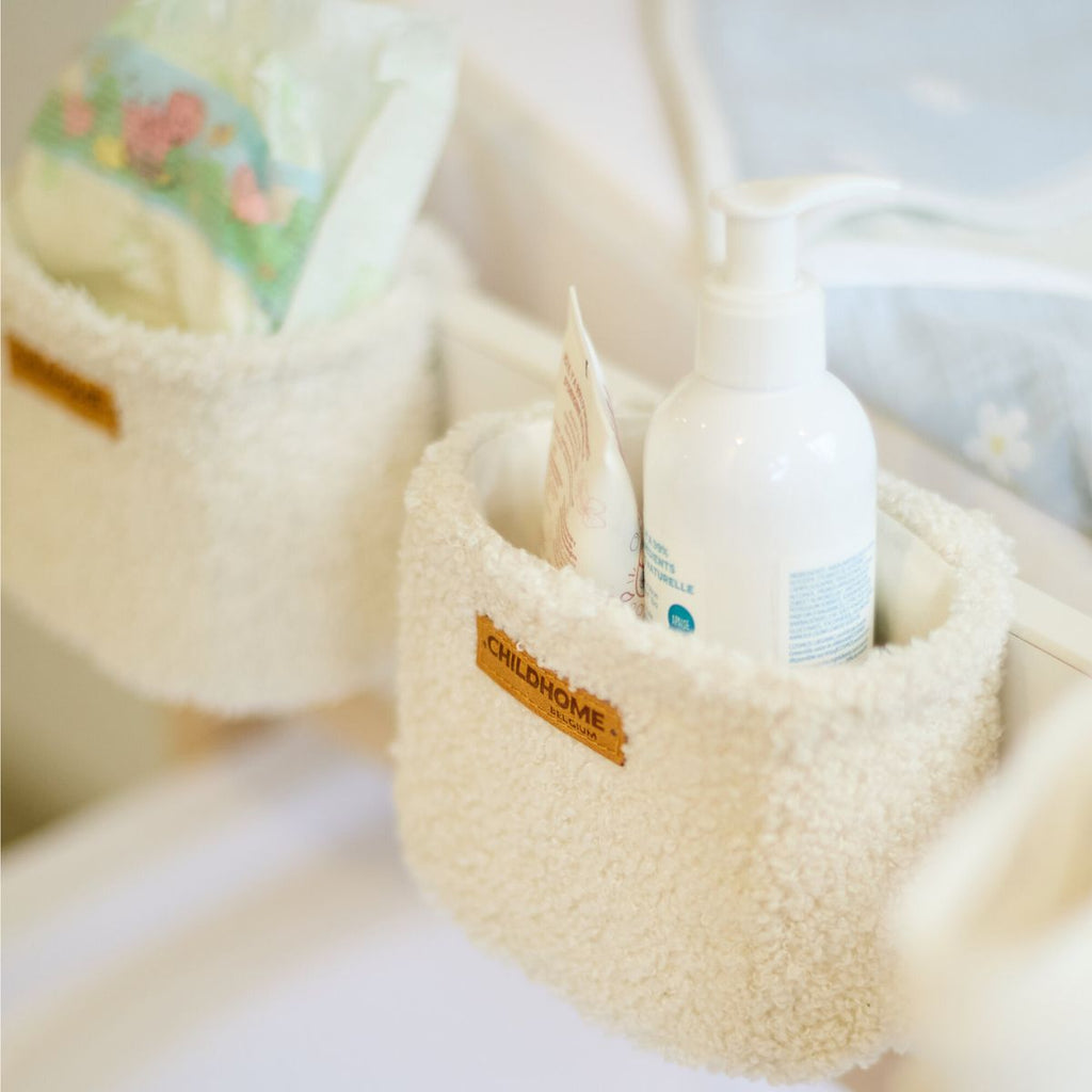 Oppbevaringskurver 3-pk i teddystoff med kroker, offwhite - Childhome