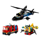 City kombinasjonssett med helikopter, brannbil og ubåt bakside