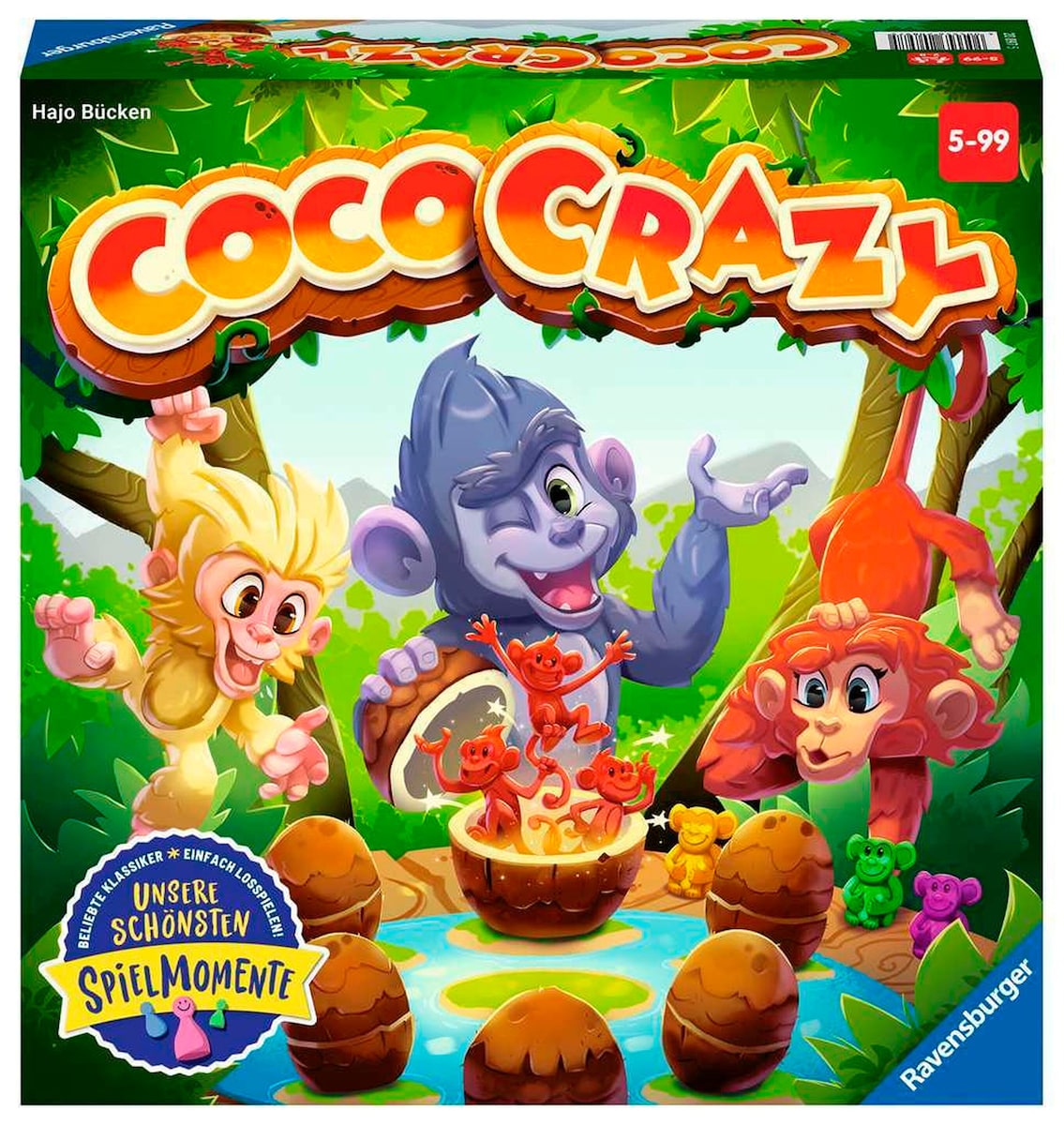 Coco Crazy hukommelsesspill forfra med kokosnøtter og aper