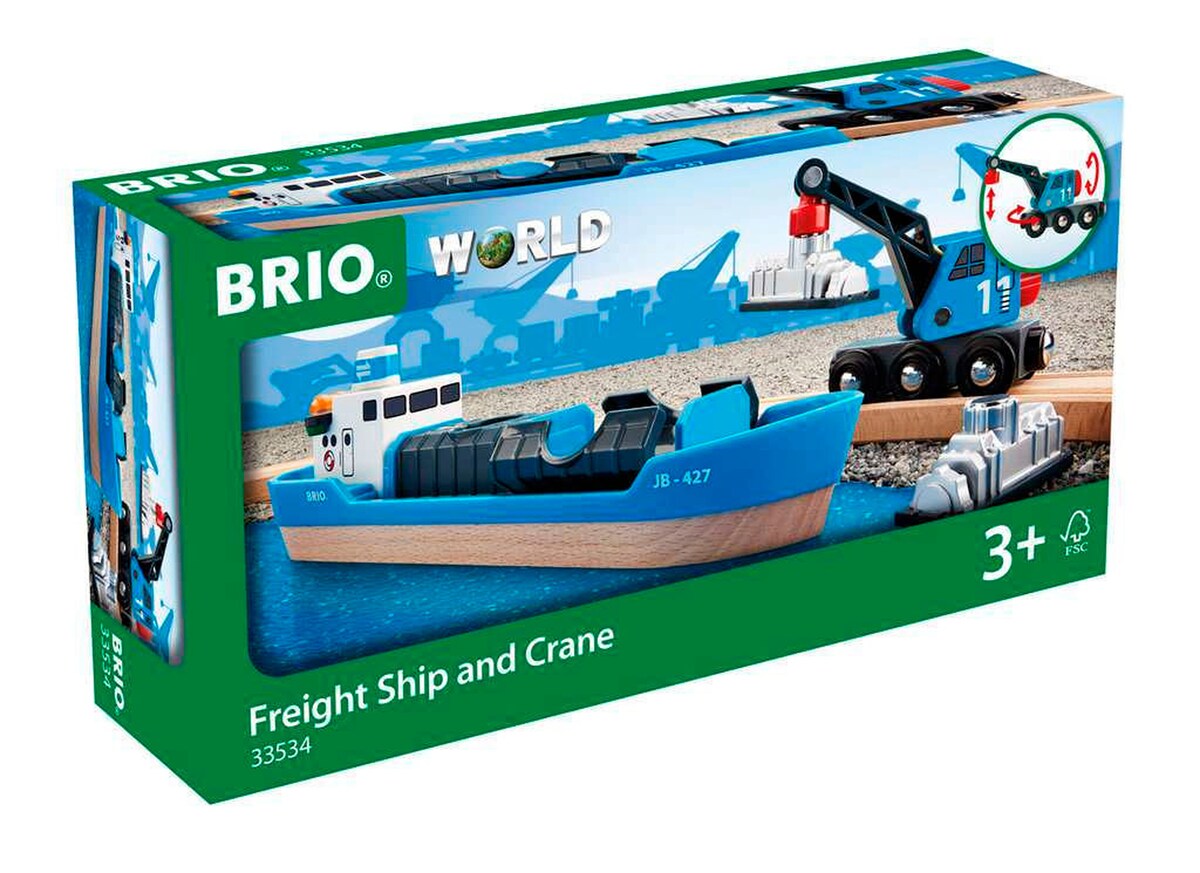 Detalj av kran på Containerskip med kranbil til togbane - BRIO World