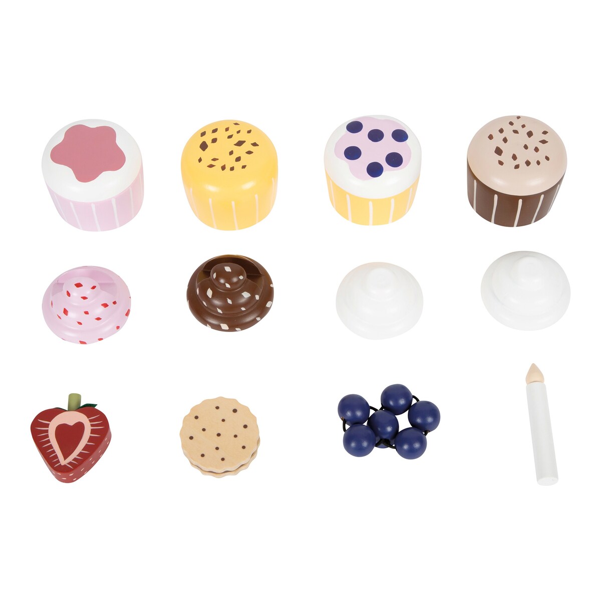 Cupcake-kakefat i tre med tilbehør small foot detalj av cupcakes