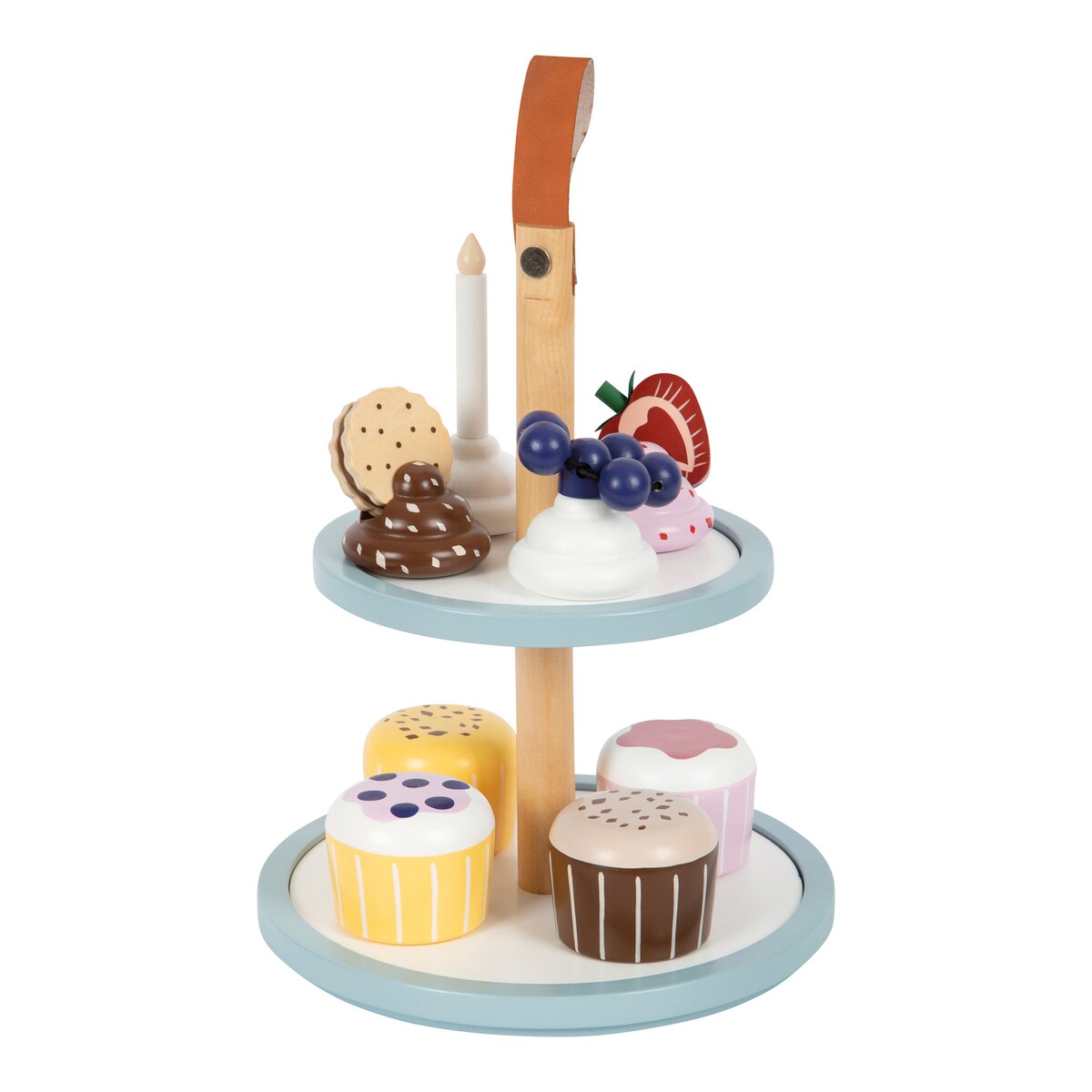 Cupcake-kakefat i tre med tilbehør small foot nærbilde av magnetiske kremtopper