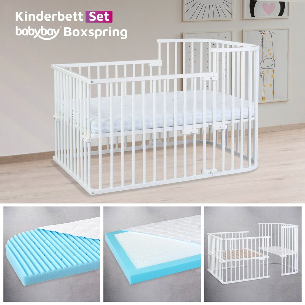 Bedside-seng Maxi med madrass og barneseng-sett i bøk - babybay®