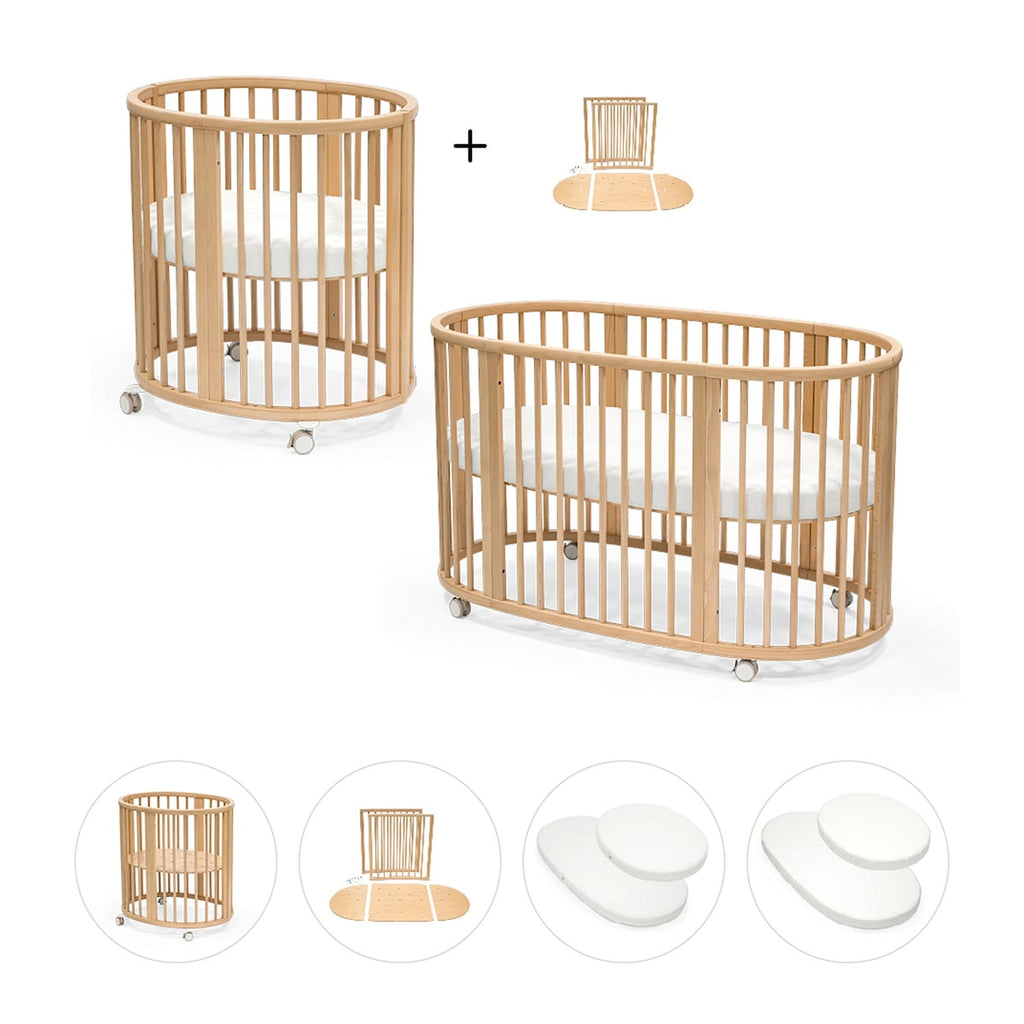 Sprinkelseng Sleepi Mini med ombygningssett, 2 madrasser og 2 laken - Stokke