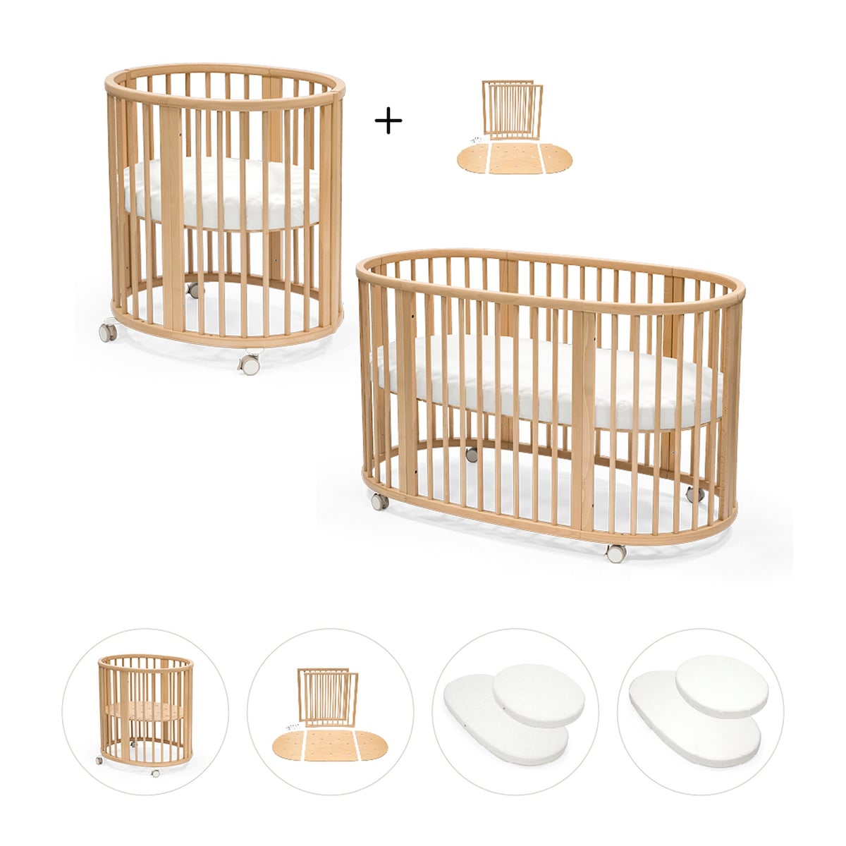 Sprinkelseng Sleepi Mini med ombygningssett, 2 madrasser og 2 laken - Stokke