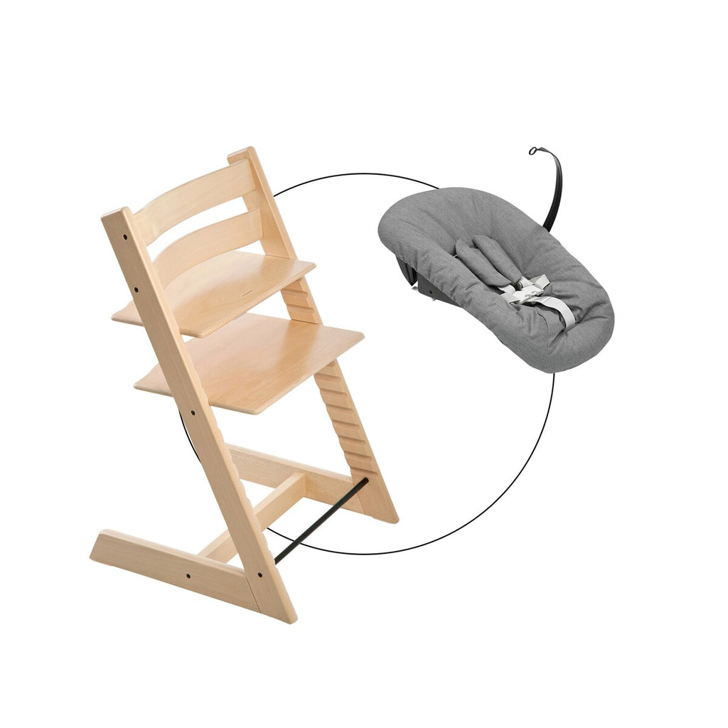 Tripp Trapp pakke i bøk med Newborn Set Deep Grey - Stokke