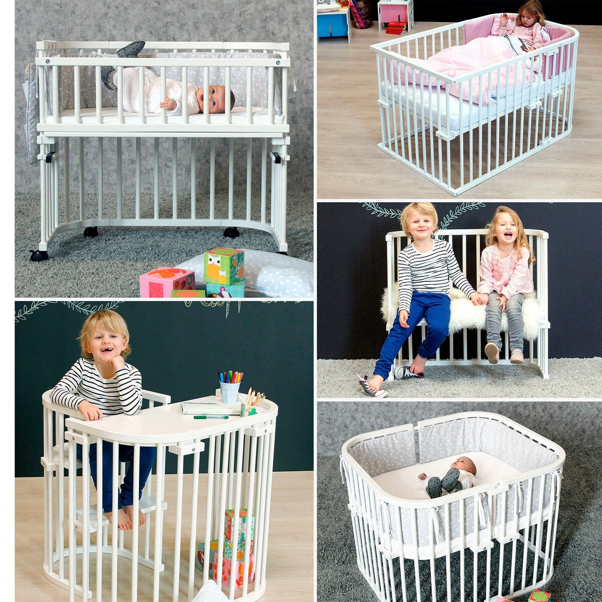 Bedside-seng Maxi med madrass og barneseng-sett i bøk - babybay®