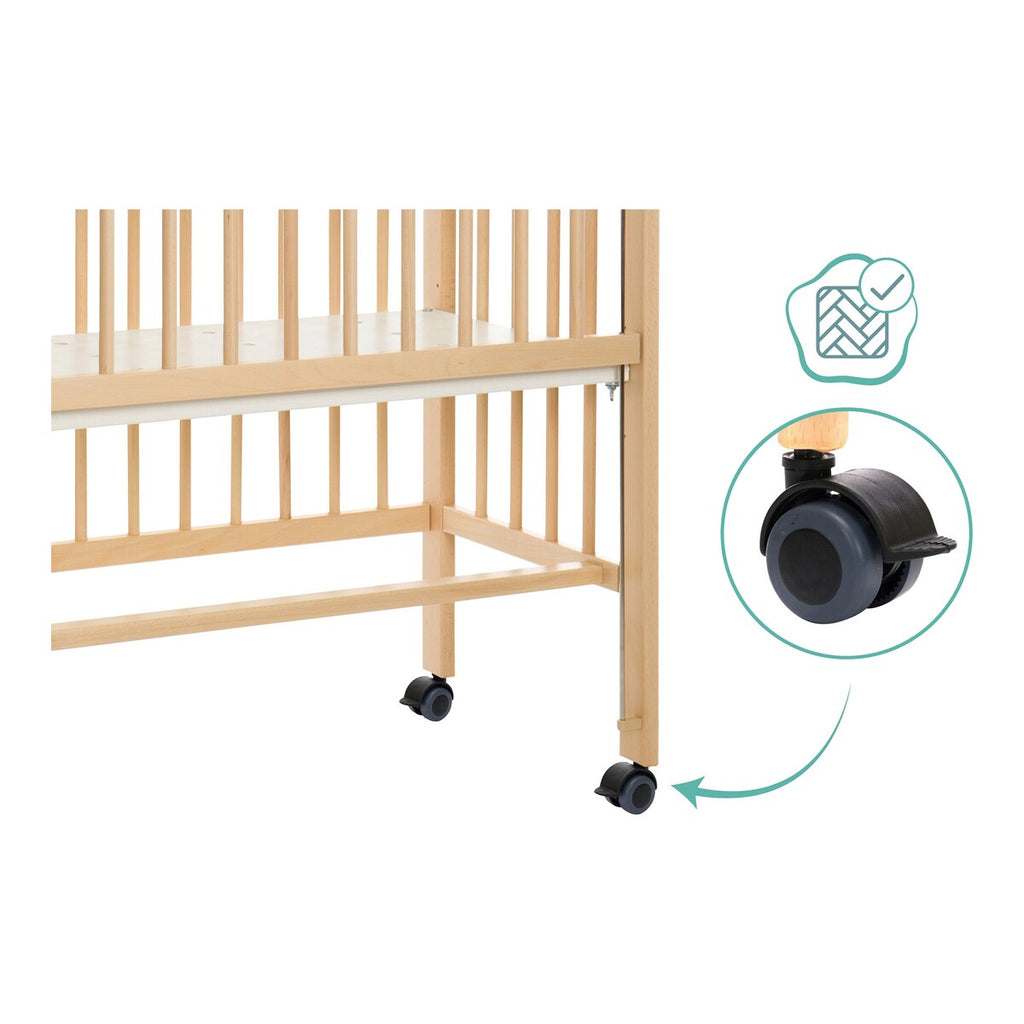 Bedside crib Cocon 40x90 cm massiv bøk med hjul - Fillikid