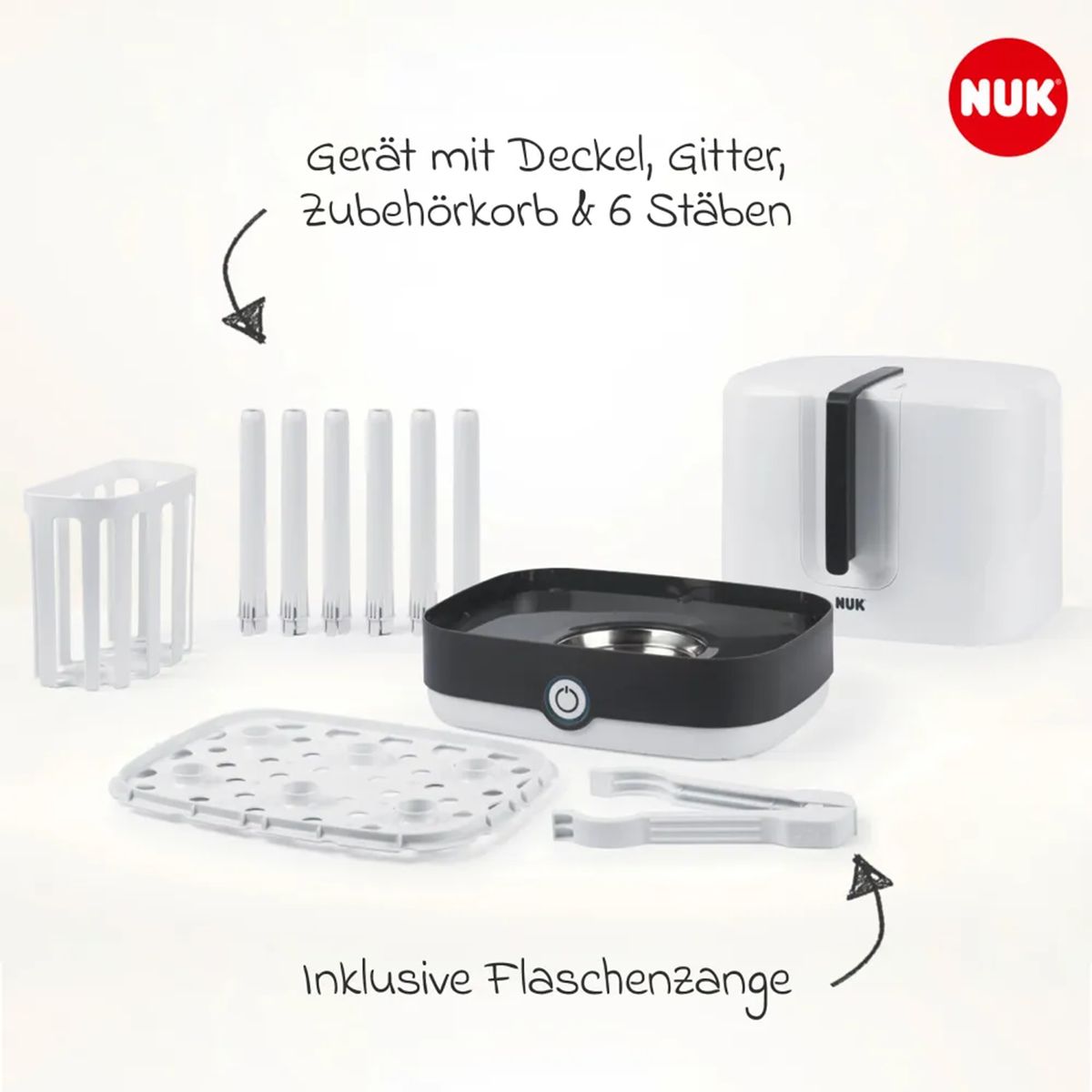 Dampsterilisator Vario Express med tåteflaske 260 ml bakside