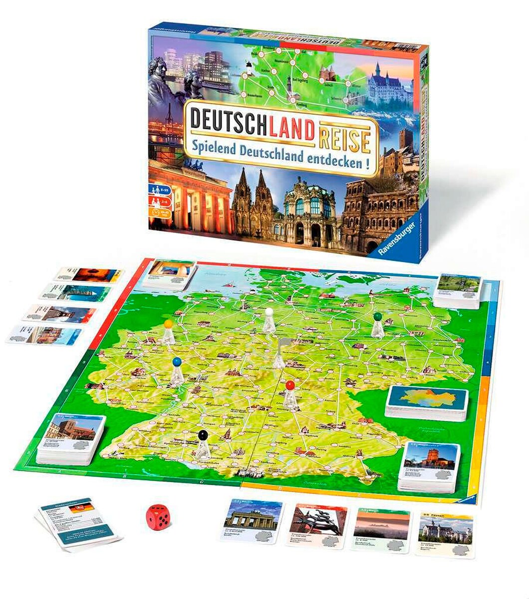 Baksiden av Deutschlandreise brettspill med kart