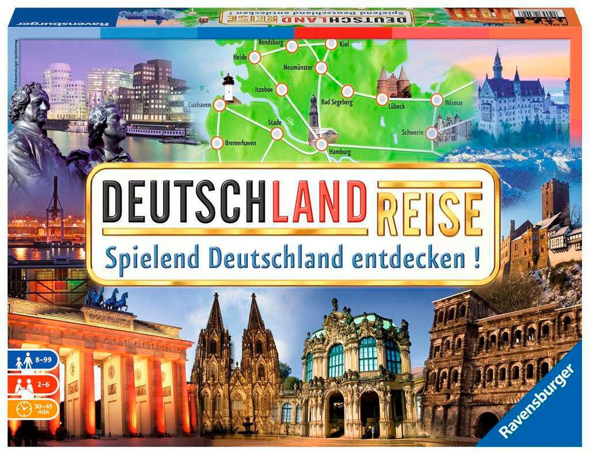 Deutschlandreise brettspill forfra med spillbrett og brikker