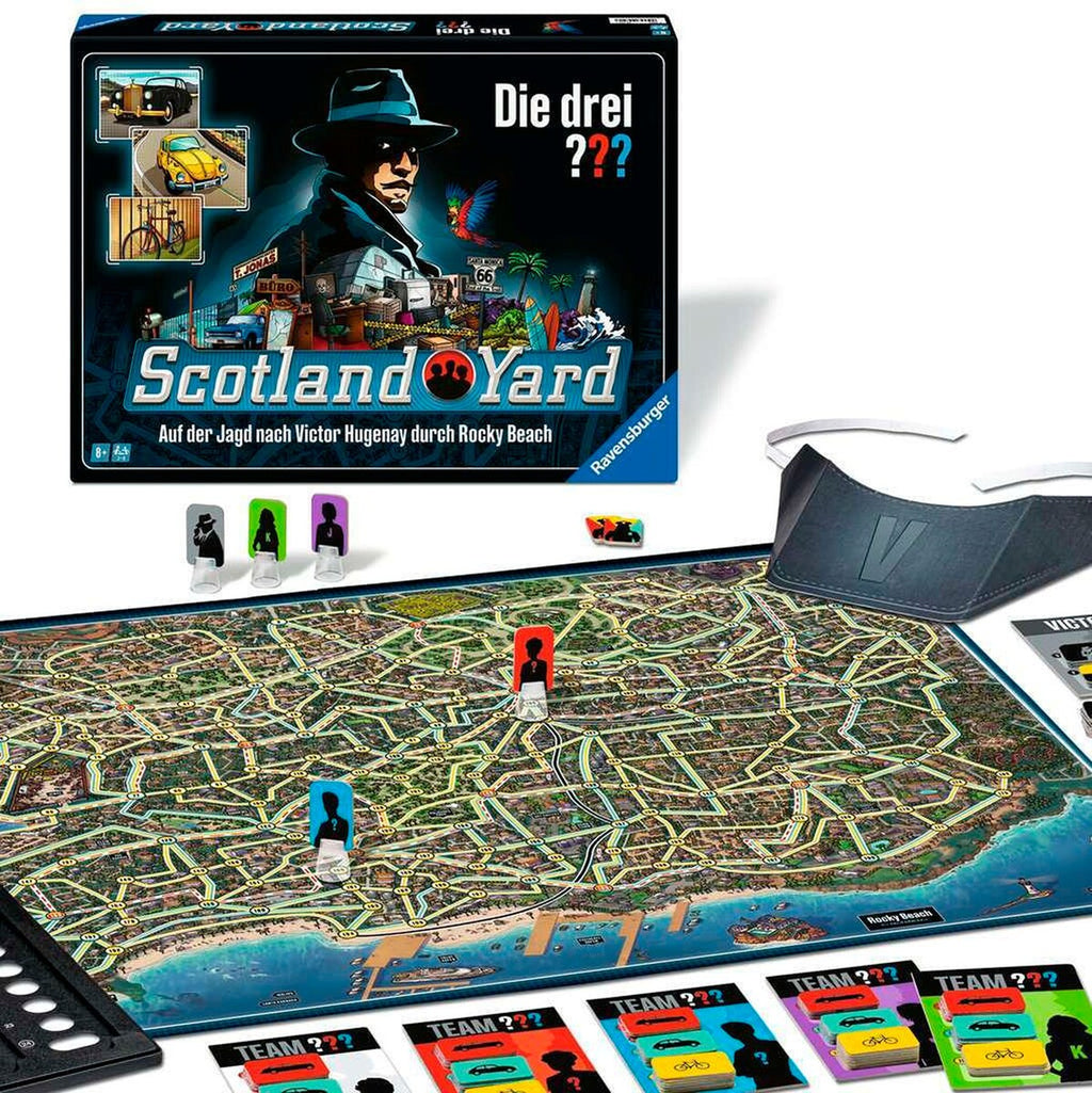 Montert Die drei ??? Scotland Yard brettspill med spilldeler