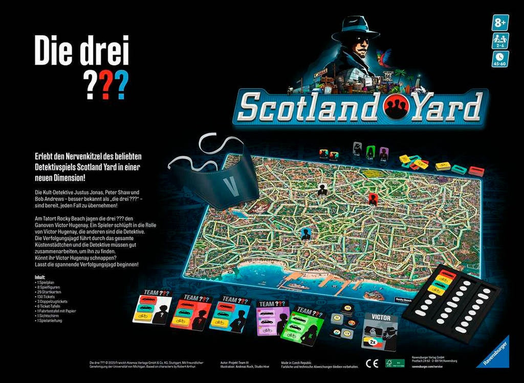 Die drei ??? Scotland Yard brettspill bakside med spillplan