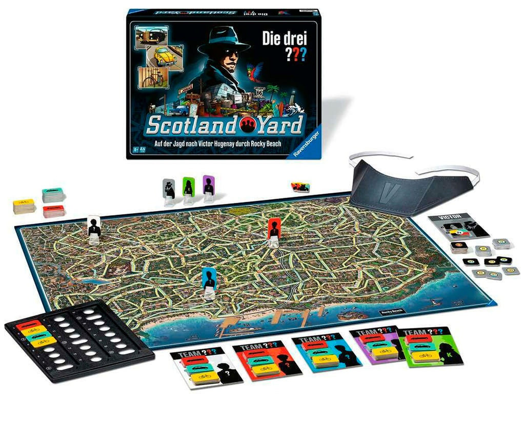 Detalj av spillkort i Die drei ??? Scotland Yard brettspill