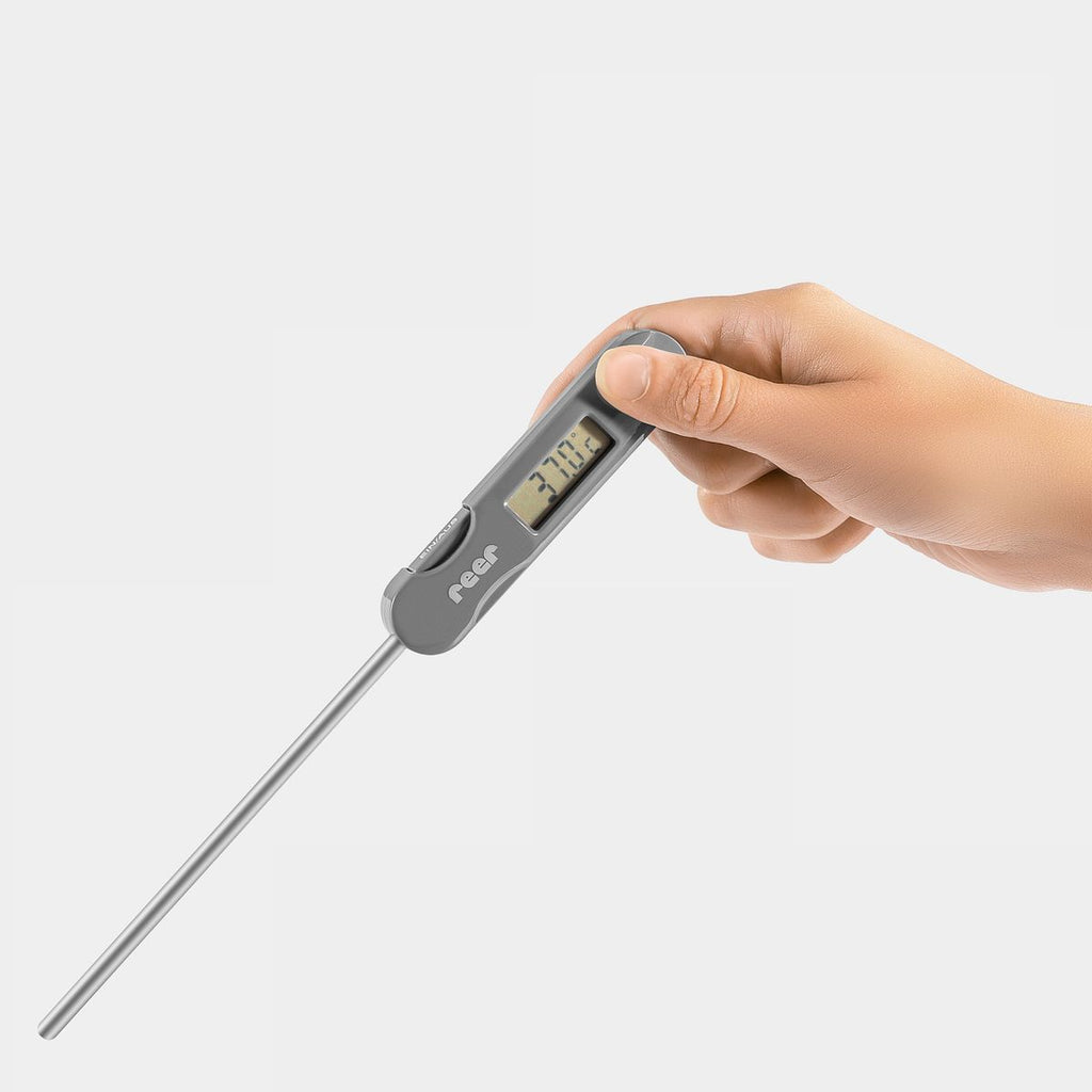 Digitalt flasketermometer FoodTemp med stålsonde grå montert i flaske