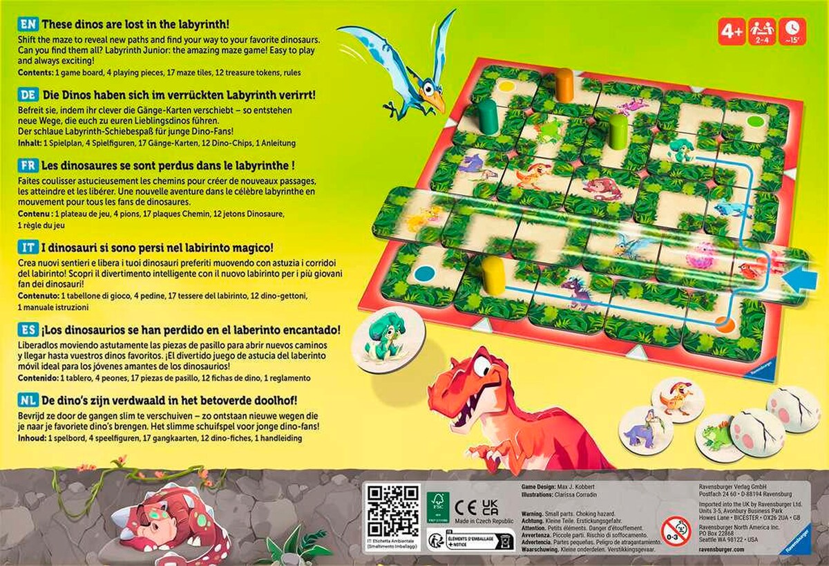 Dino Junior Labyrinth skyve-spill baksiden av esken