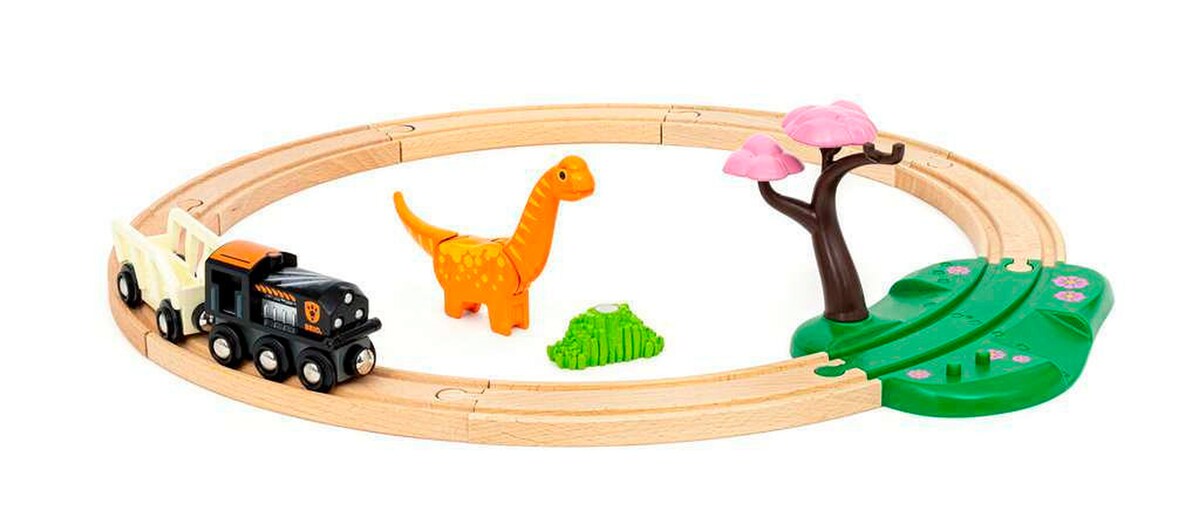 Dinosaur togbanesett i tre 12 deler - BRIO bakside med skinneoppsett