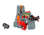 Bakside av Dinosaurvulkan med utbruddsfunksjon, lys og damp