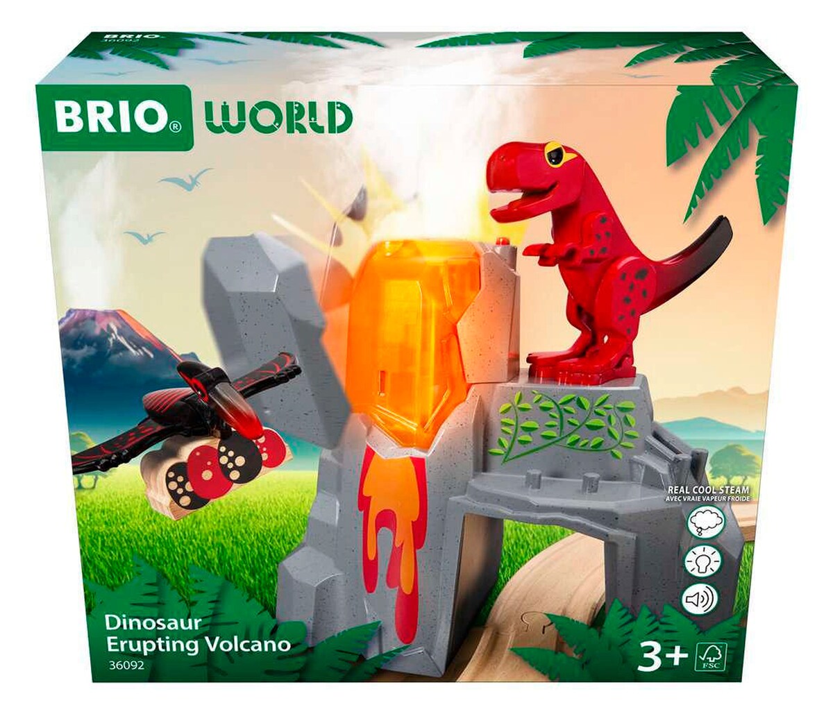 Montert Dinosaurvulkan med utbruddsfunksjon, lys og damp med T-Rex