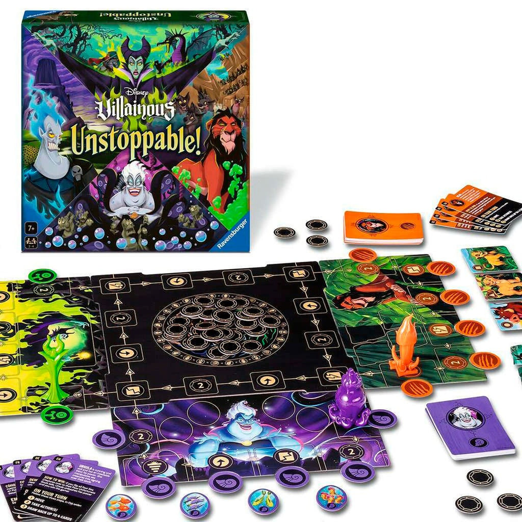 Montert spillbrett og brikker i Disney Villainous Unstoppable! brettspill
