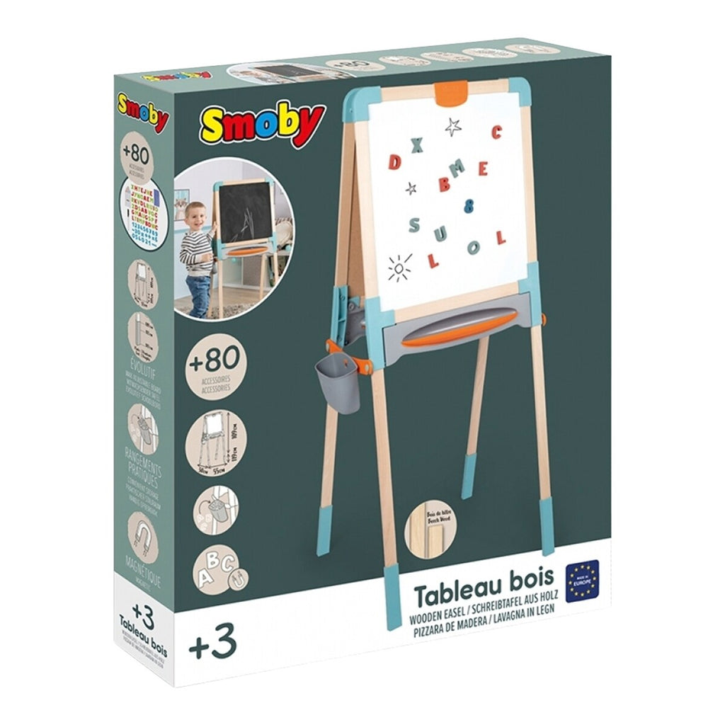 Dobbeltsidig tavle for barn i tre 50x55x120 cm med magnetbokstaver