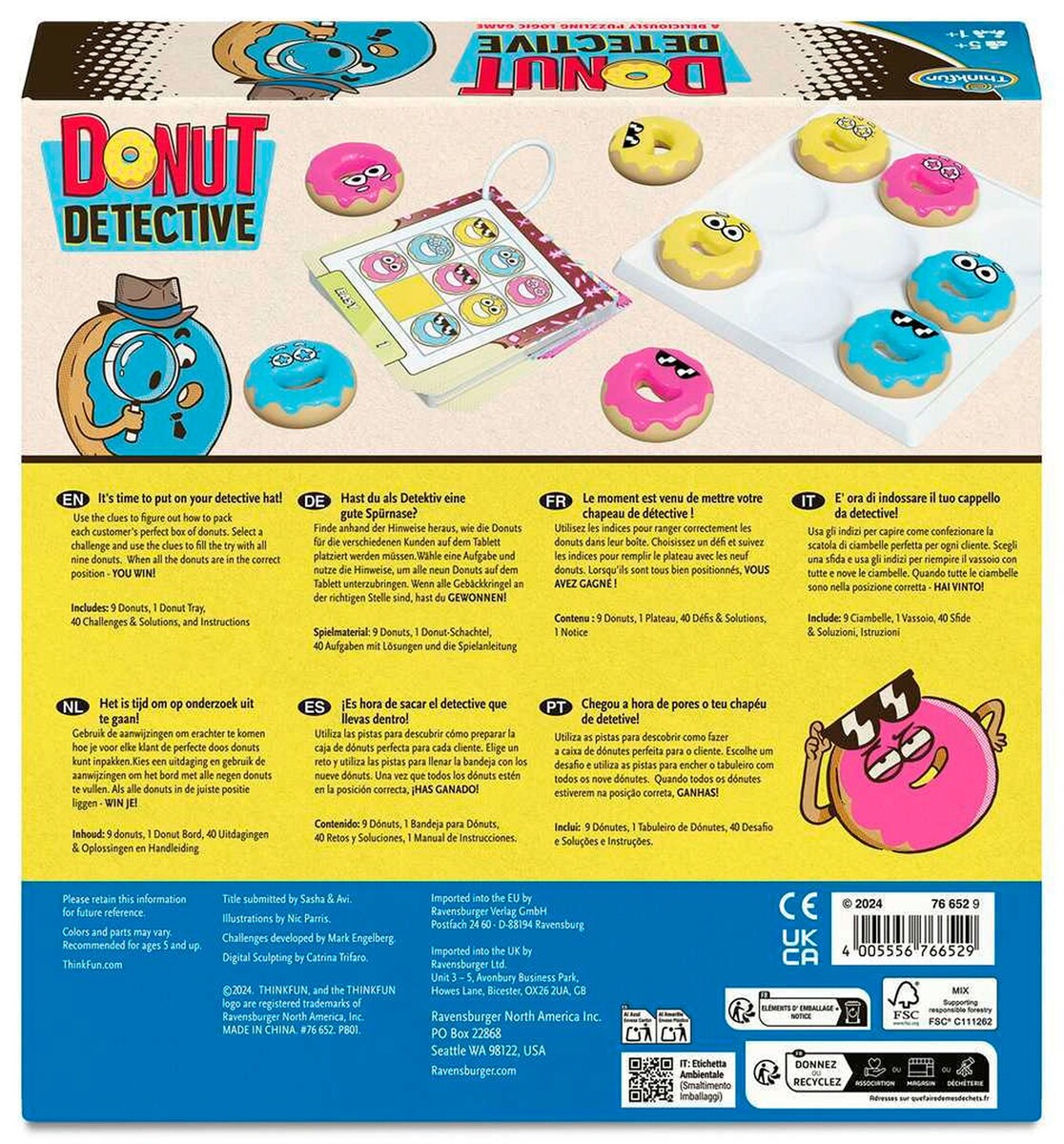 Donut Detective logikkspill bakside med oppgavekort