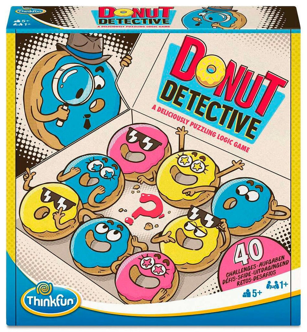 Donut Detective logikkspill forfra med brett og donuts