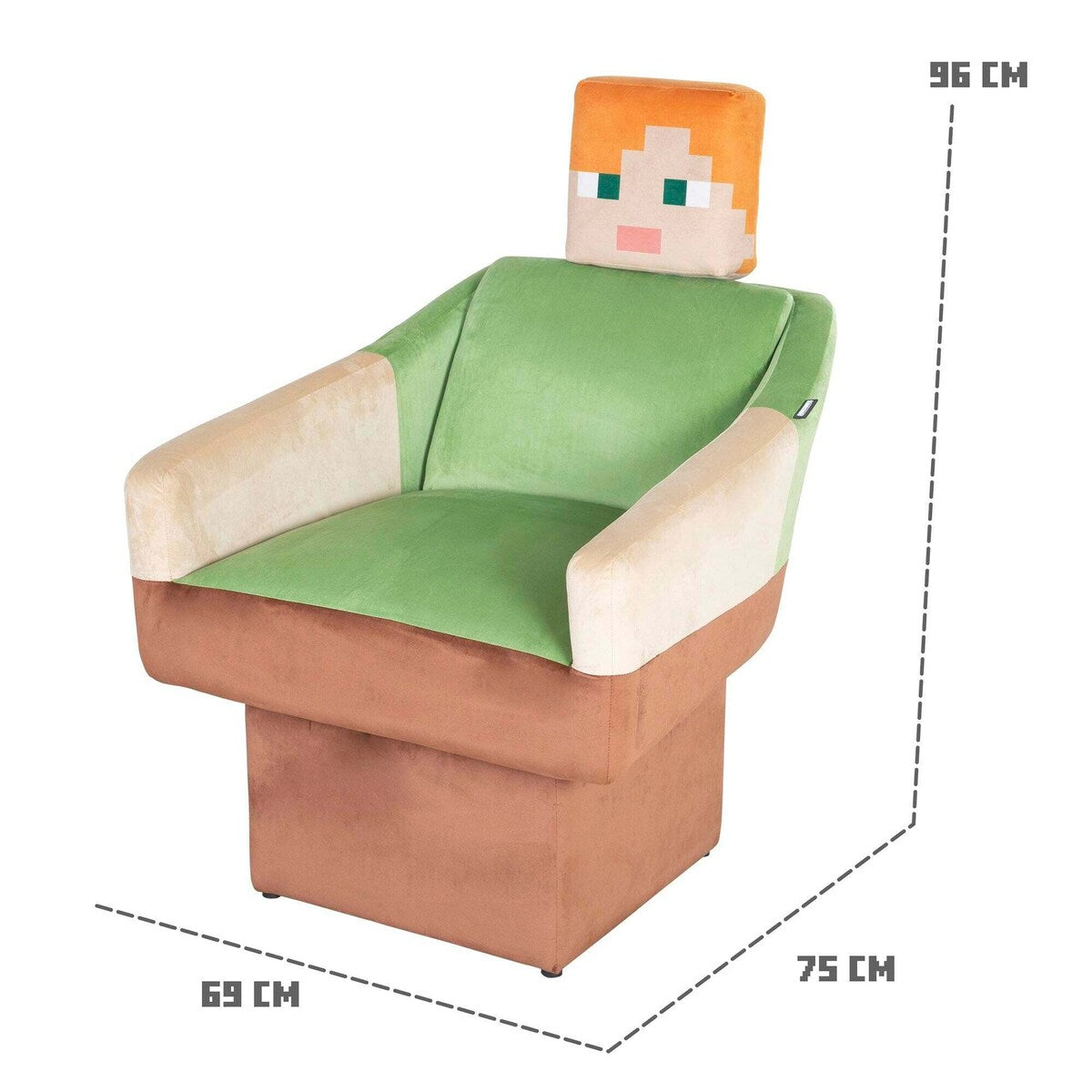 Detalj av stoff og polstring på Dreiestol Alex med arm- og nakkestøtte Minecraft