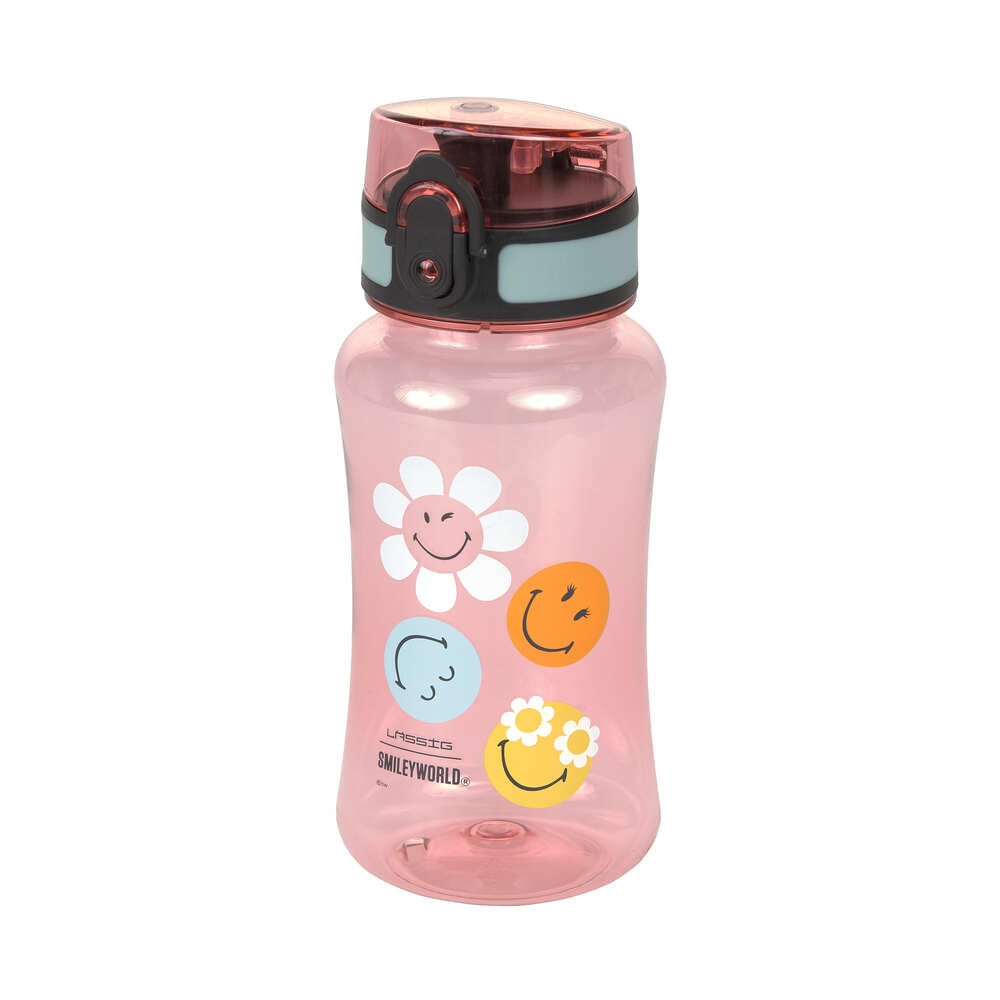 Drikkeflaske barn tritan 420 ml SmileyWorld - Lässig montert med lokk åpent