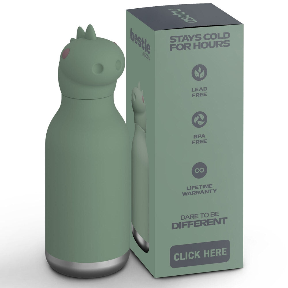 Drikkeflaske Bestie dinosaur vakuumisolert 475 ml forfra