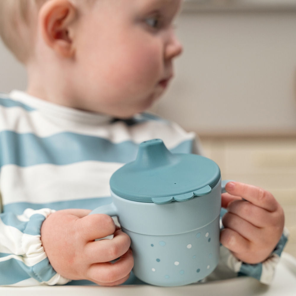 Montert Drikkekopp med tut Foodie Happy Dots blå med håndtak