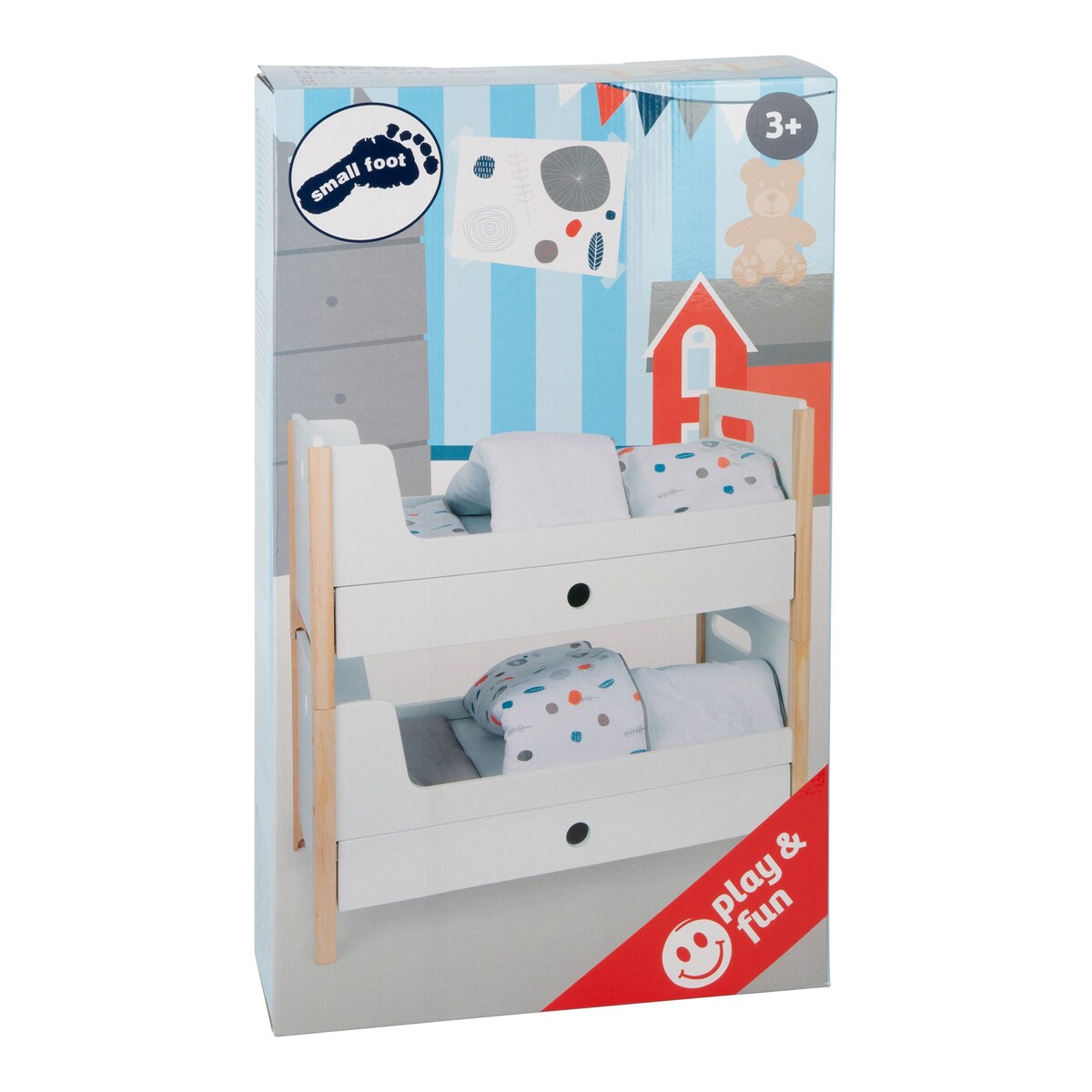 Oppbevaringsrom med klaffer på Dukke-køyeseng i tre Little Button