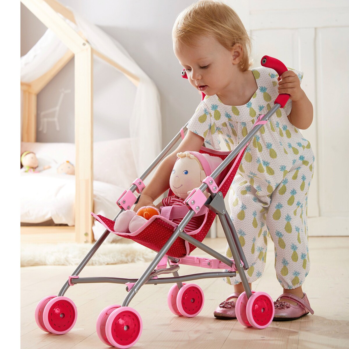 Dukkebuggy Jule sammenleggbar med sikkerhetsbelte bakside