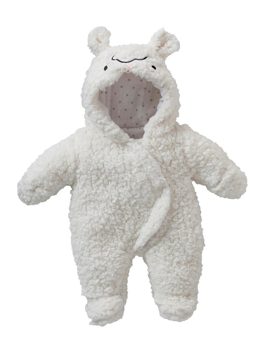 Dukkedress i teddyfleece med hette 30-36 cm forfra