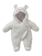 Dukkedress i teddyfleece med hette 30-36 cm forfra