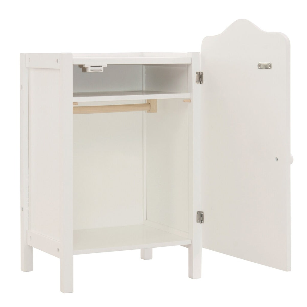Dukkegarderobe Stella hvit med stjerne og kleshenger bakside