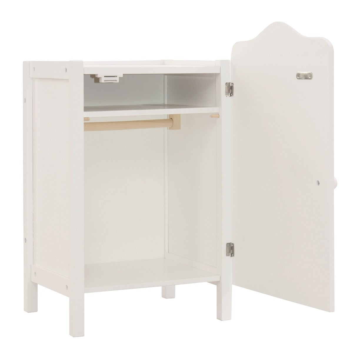 Dukkegarderobe Stella hvit med stjerne og kleshenger bakside