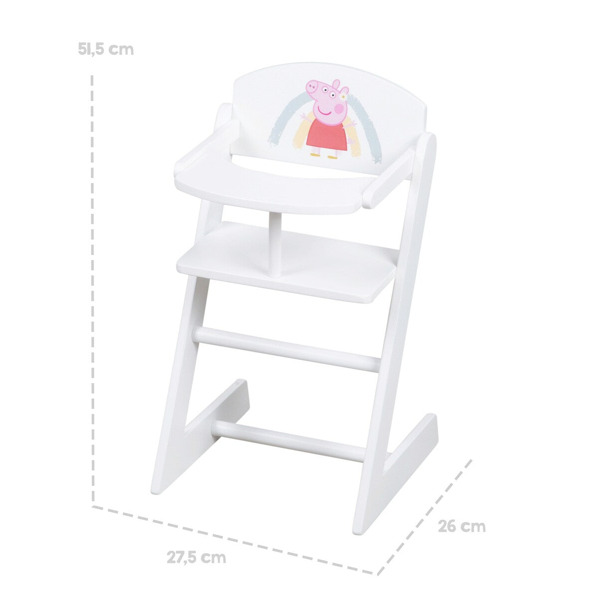 Detalj av Peppa Pig motiv på dukkehøystol i tre