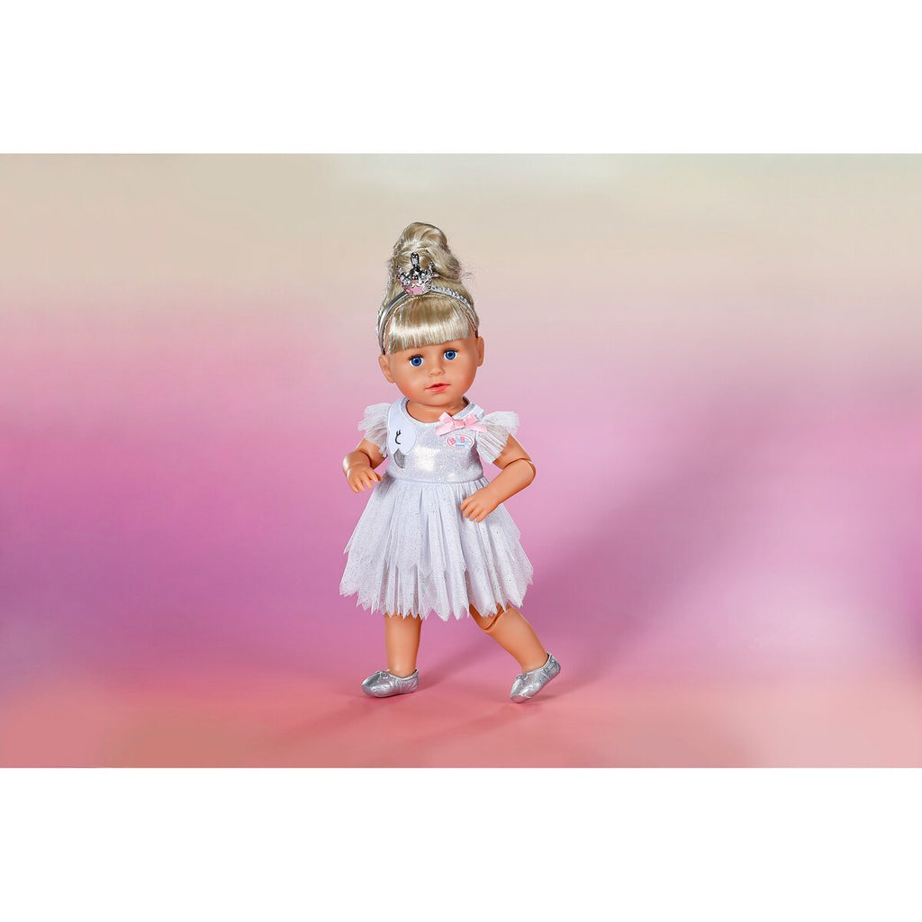 Sølvfargede ballettsko på Dukkeklær ballerinaantrekk 43 cm fra 3 år