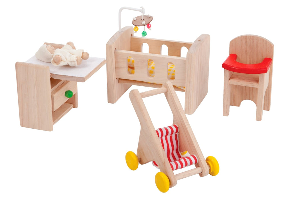Detalj av dukkemøbel babysoverom i gummitreverk