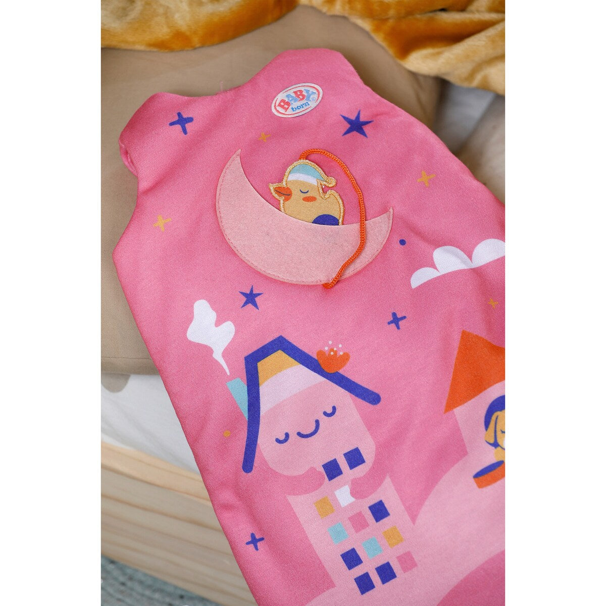 Dukkepose Moon med månemotiv for 43 cm dukker brettet sammen
