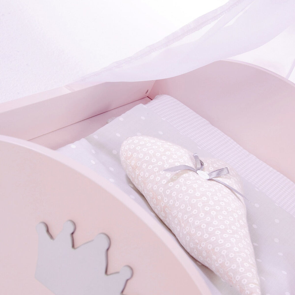 Detalj av himmel på Dukkeseng Prinzessin Sophie med himmel og sengetøy rosa