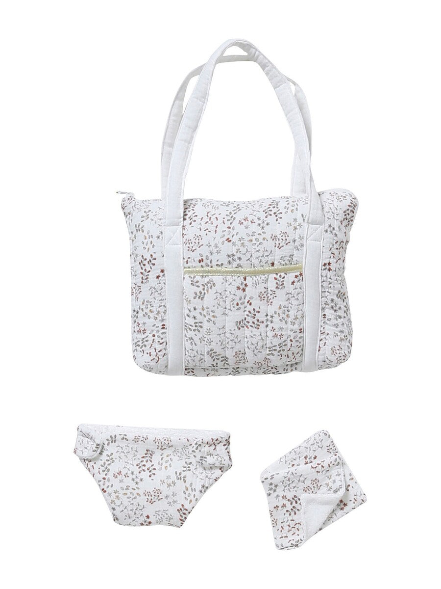 Dukkestelleveske Mini Flora i musselin bomull forfra