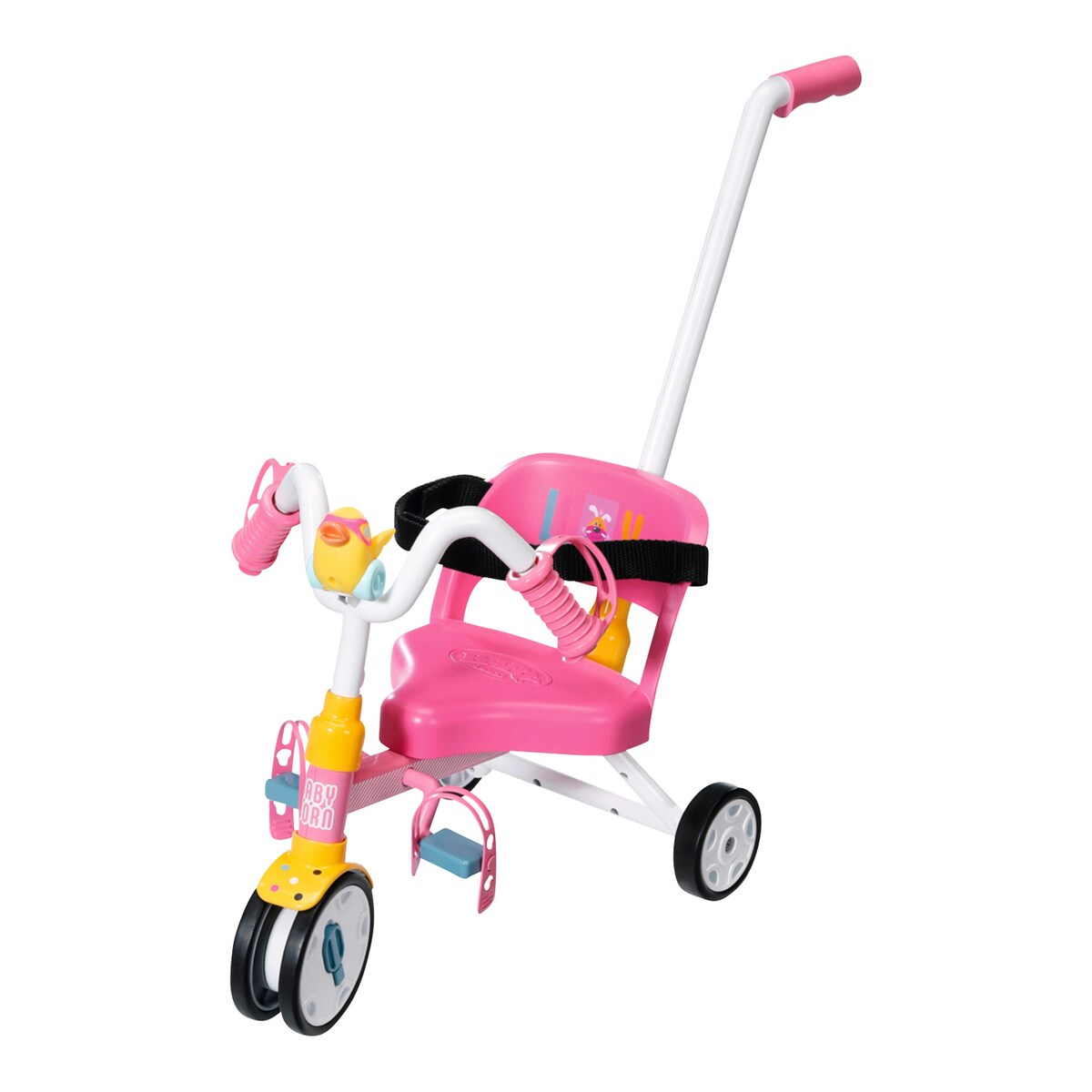 Dukketrehjulssykkel med sikkerhetsbelte for 43 cm dukker bakside